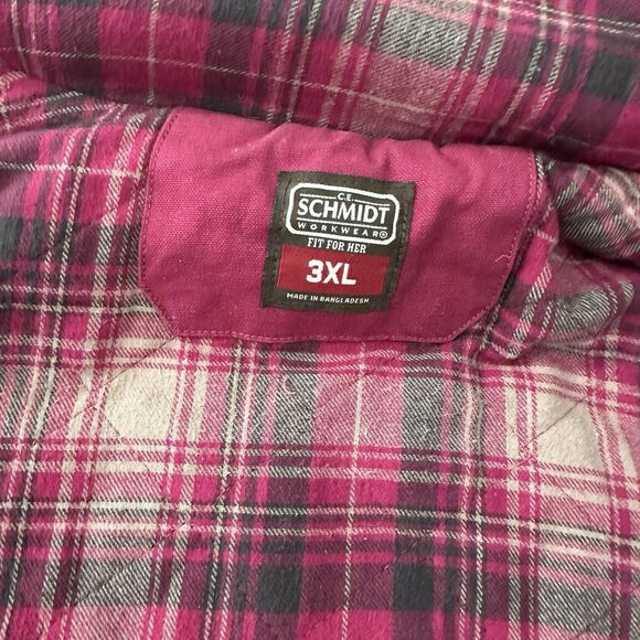 CE Schmidt Jacket Womens 3X Pink Red Canvas Barn Chore Coat Flannel Lined Hooded - Picture 5 of 9